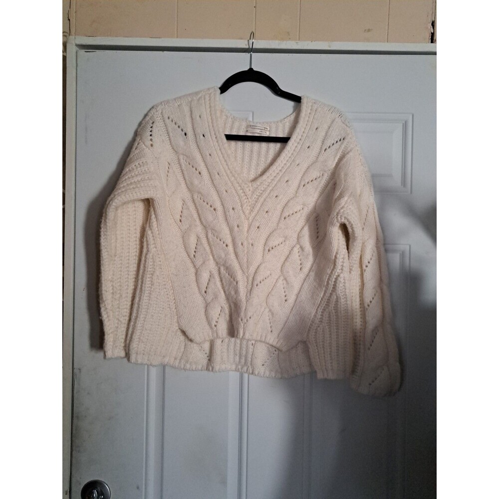 Anthropologie Moth Women's XS Cream V line Neck Linen Blend Sweater Pullover